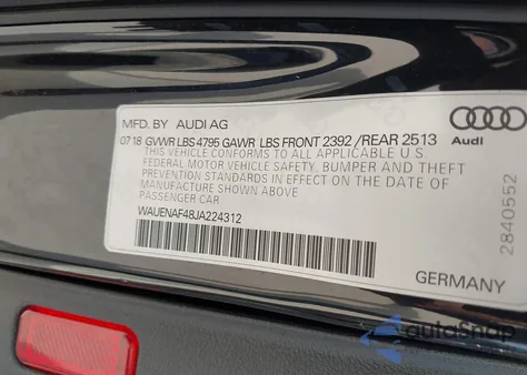 2018 Audi A4 2.0T Premium/2.0T Tech Premium z USA, uszkodzony, nr VIN WAUENAF48JA224312